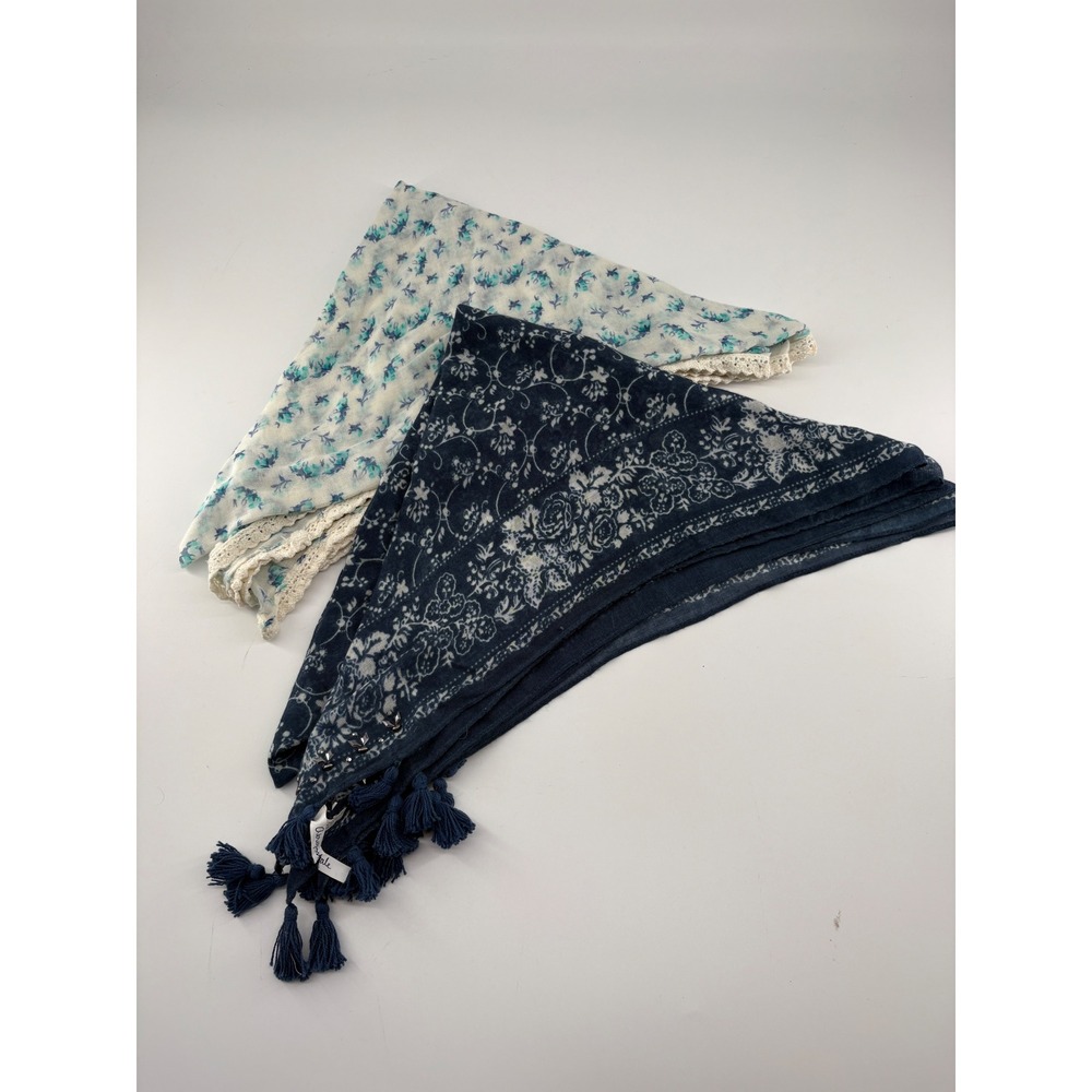 Aeropostale Scarf Lot 2 Floral Lace Crochet Navy Studded Tassel Boho Cottagecore